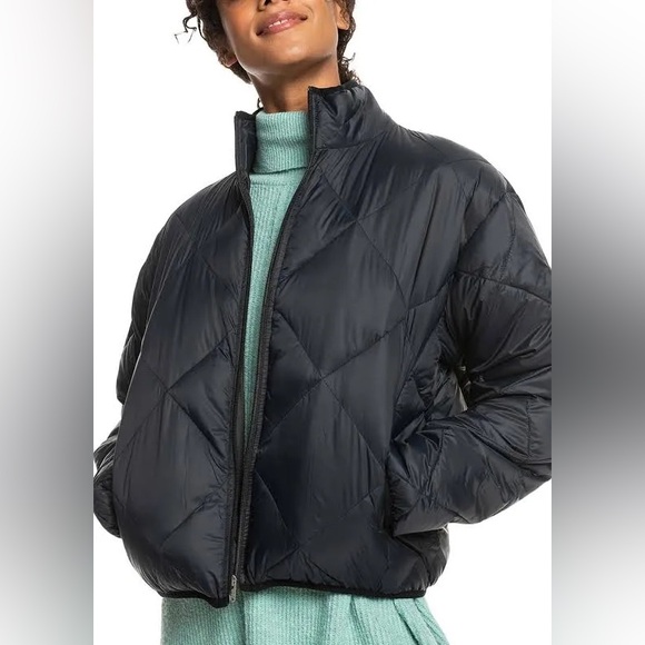 NWOT ROXY Wind Swept Puffer Jacket Coat packable Black small medium - Picture 6 of 11